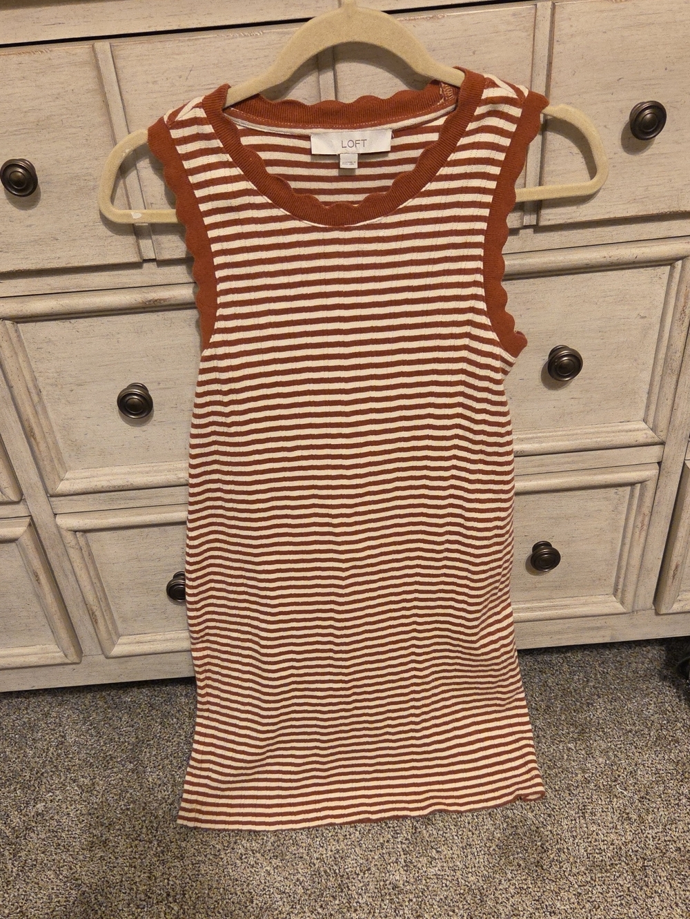 LOFT Rust and White Striped Sleeveless Knit Dress